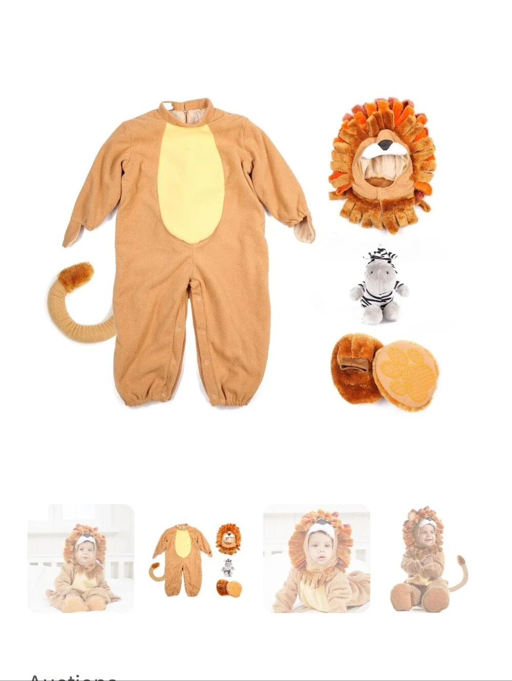 Kids Brown Lion Costume with Hooded Mane By Spooktacular Creations NWT